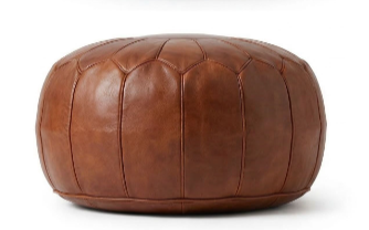 Pouf Marocain Rond en Cuir Noir –  Artisanal pour Salon et Décoration