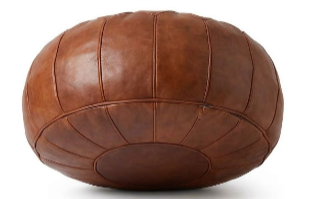 Pouf Marocain Rond en Cuir Noir –  Artisanal pour Salon et Décoration