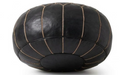 Pouf Marocain Rond en Cuir Noir –  Artisanal pour Salon et Décoration