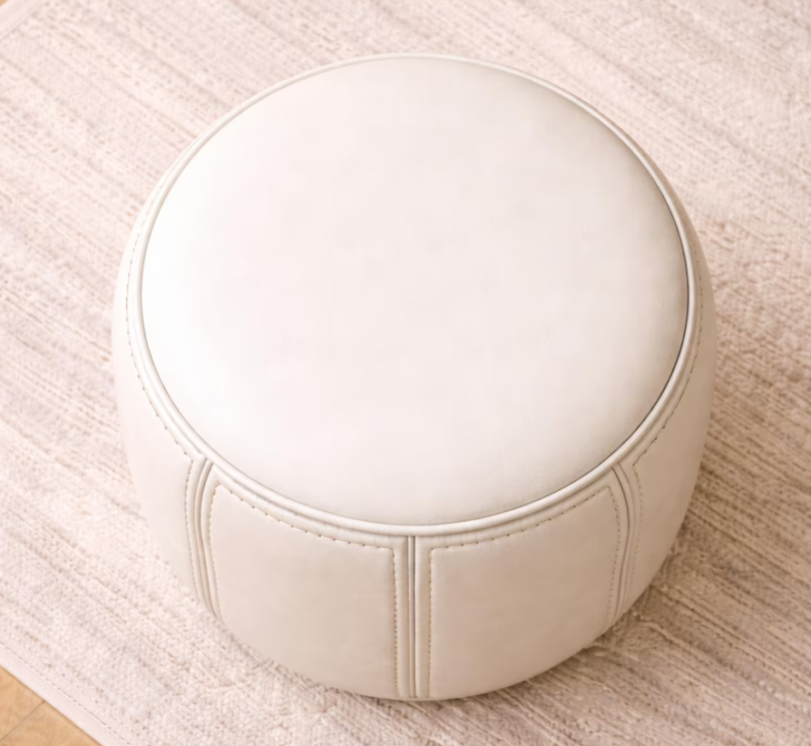 Pouf rond en cuir blanc – Style moderne et élégant